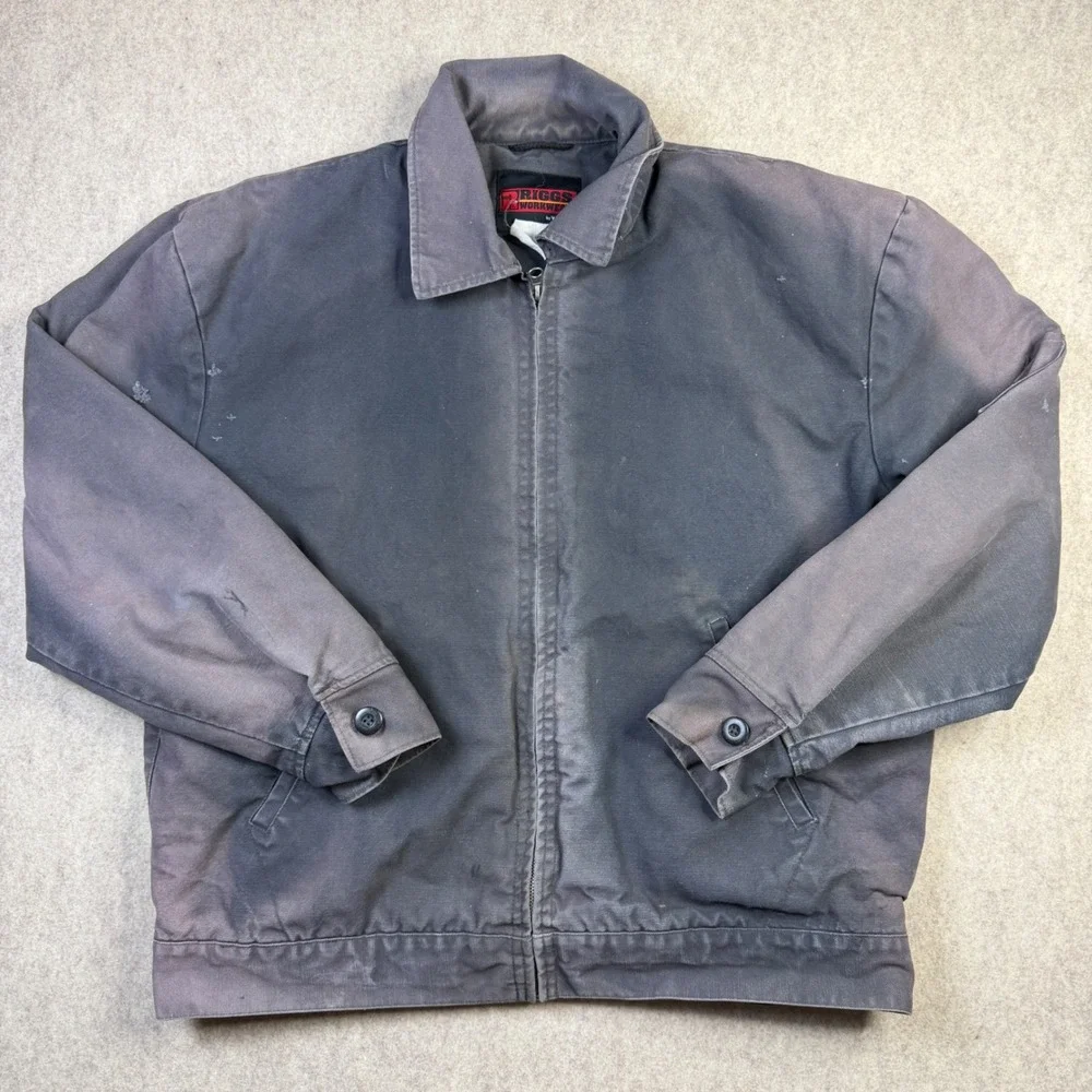 Wrangler Riggs Workwear Canvas Jacket Mens Gray Distressed Faded Full Zip XL